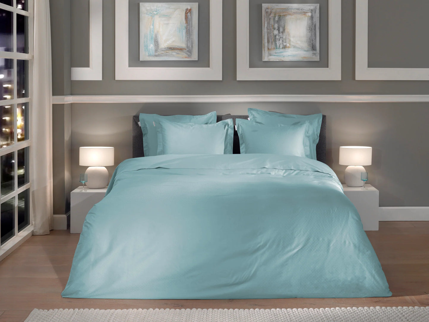 Ice Blue Dobby Satin Duvet Cover Set