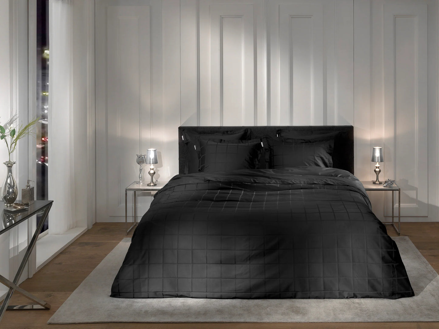 Black Checked Satin Duvet Cover Set