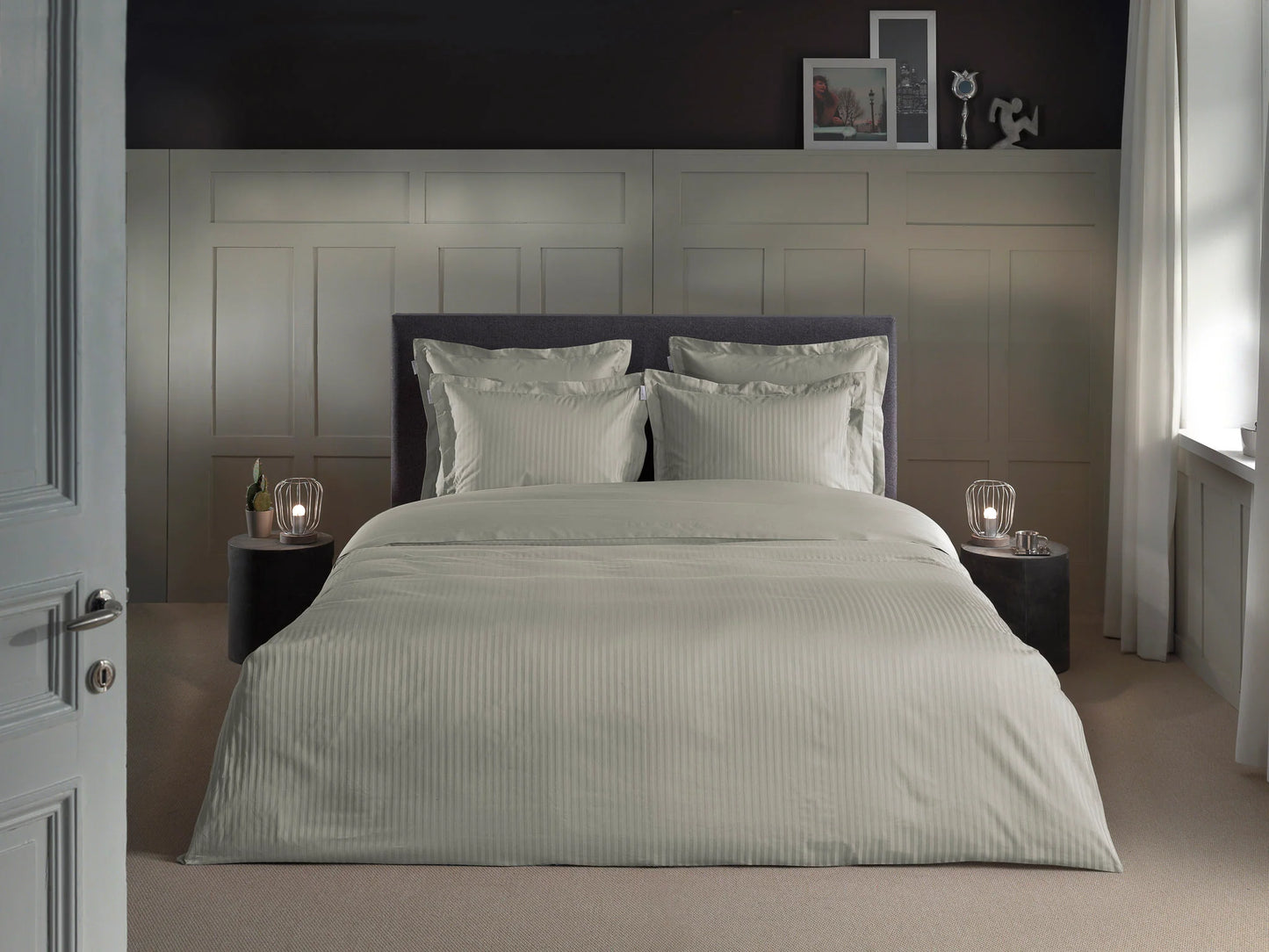 Cloud Grey Satin Stripe Duvet Cover Set