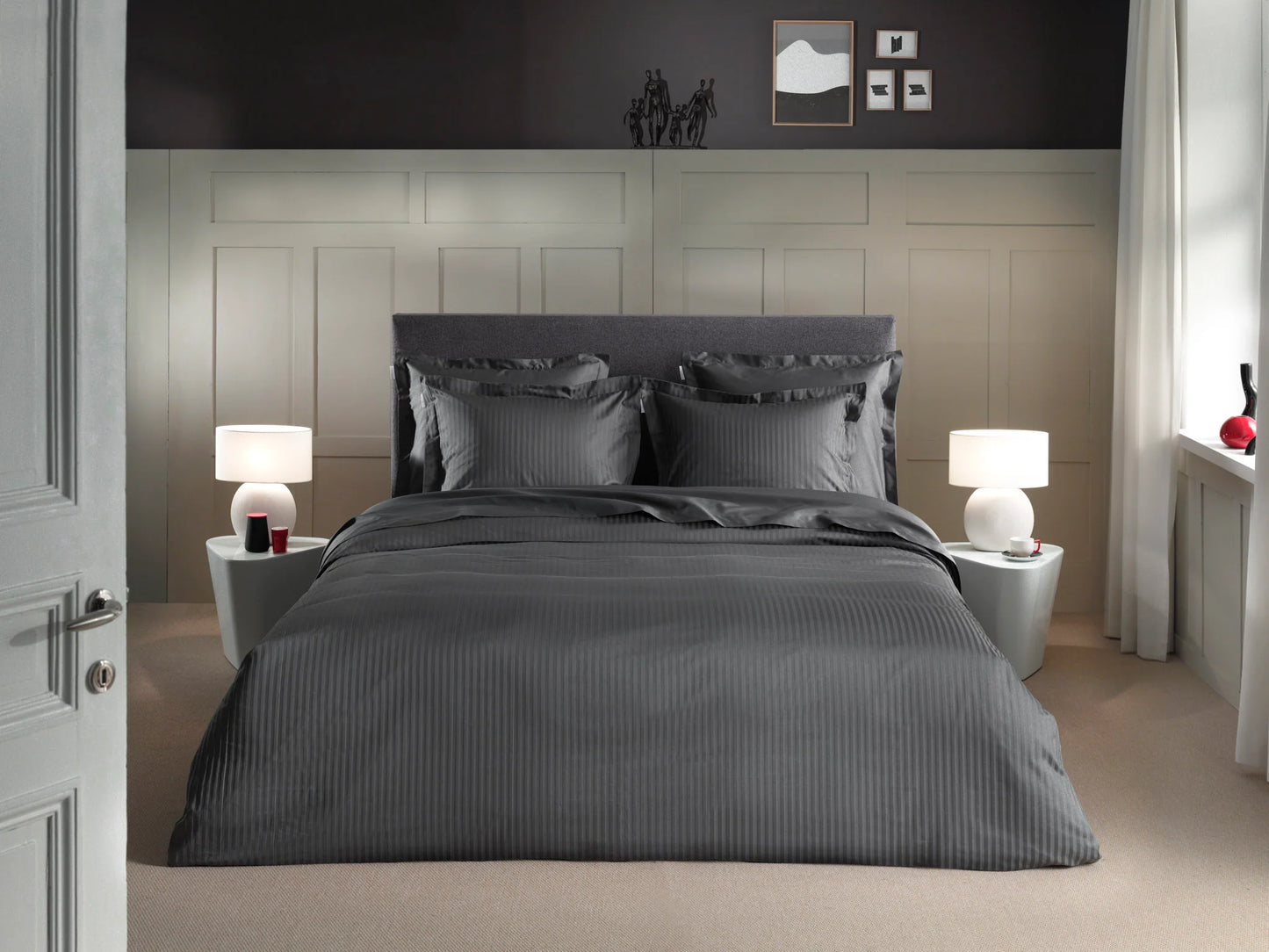 Anthracite Satin Stripe Duvet Cover Set