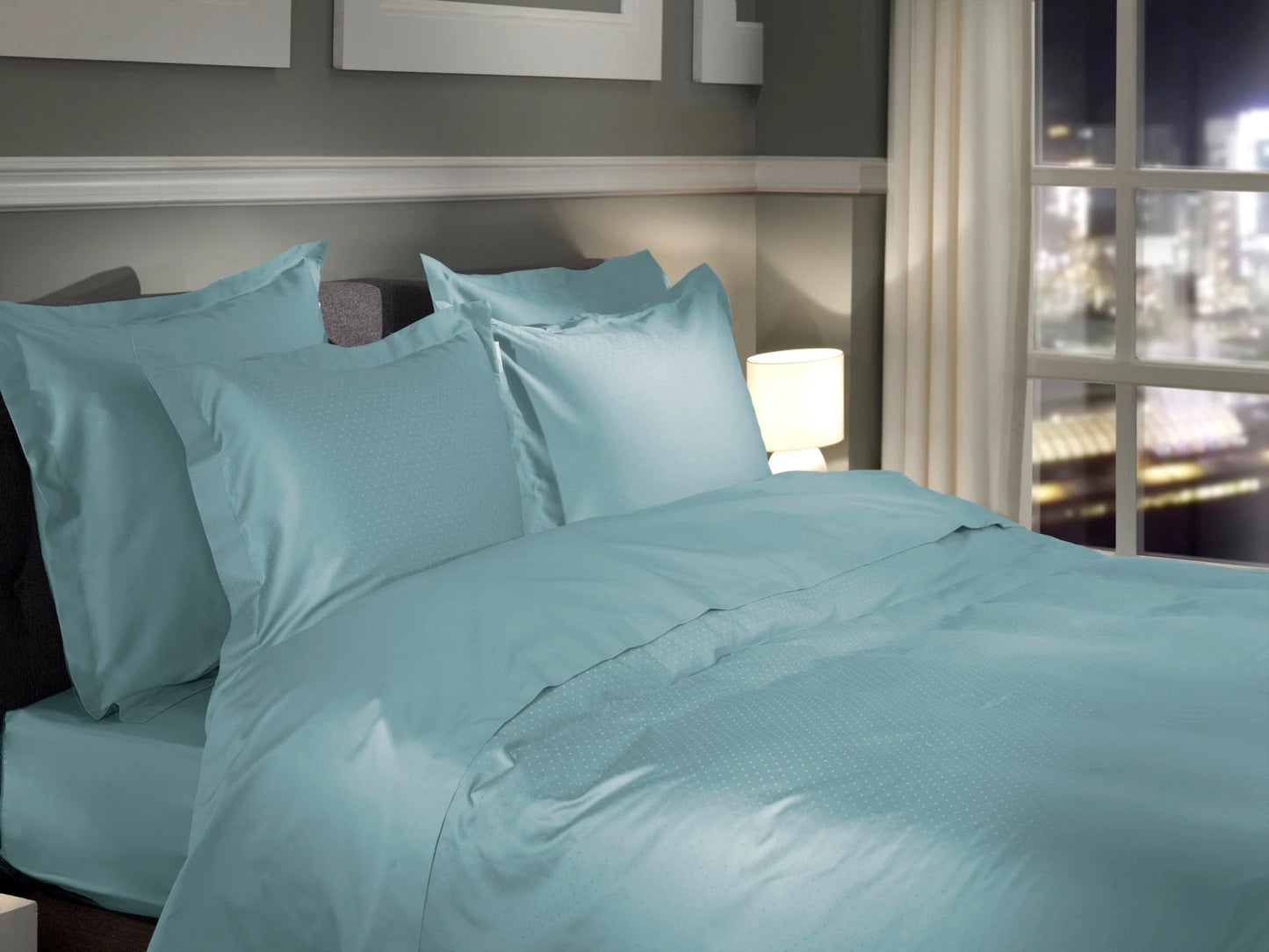 Ice Blue Dobby Satin Duvet Cover Set