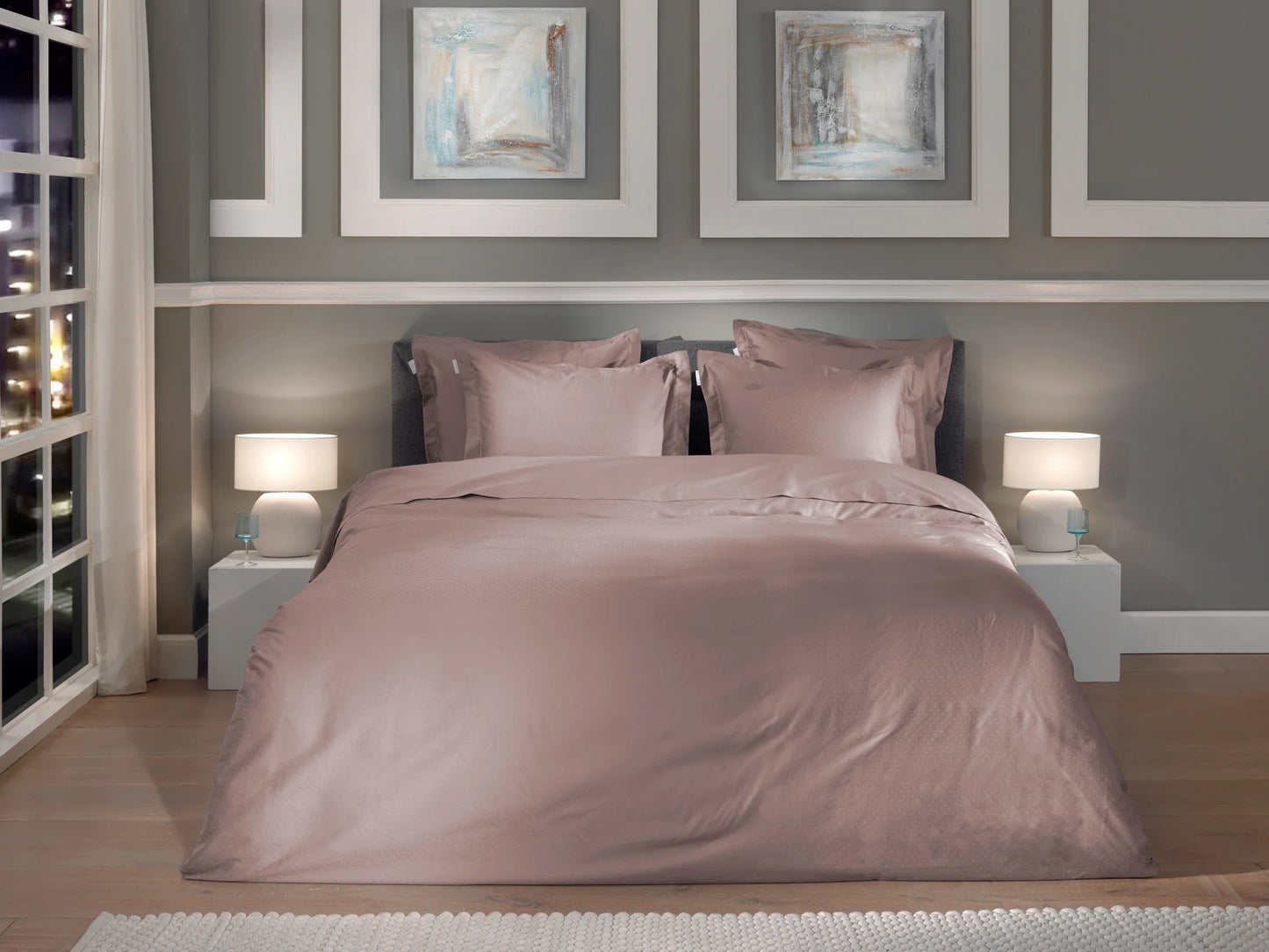 Rose Gold Dobby Satin Duvet Cover Set