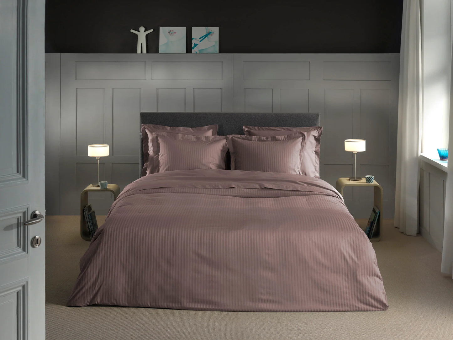 Rose Gold Stripe Satin Duvet Cover Set