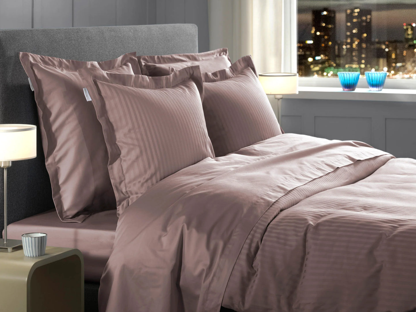 Rose Gold Stripe Satin Duvet Cover Set