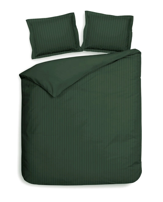 Green Satin Stripe Duvet Cover Set