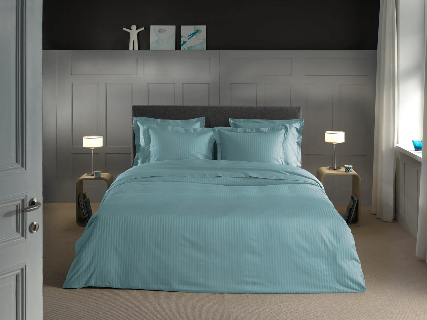 Ice Blue Satin Stripe Duvet Cover Set