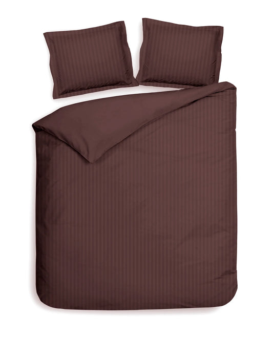 Brown Satin Stripe Duvet Cover Set