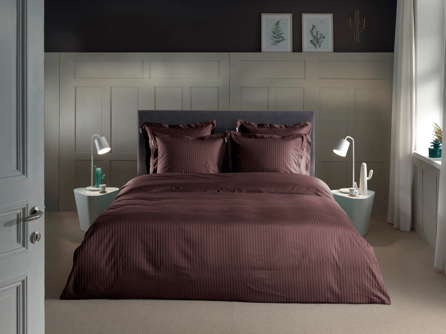 Brown Satin Stripe Duvet Cover Set