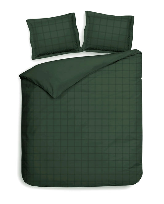 Green Checked Satin Duvet Cover Set