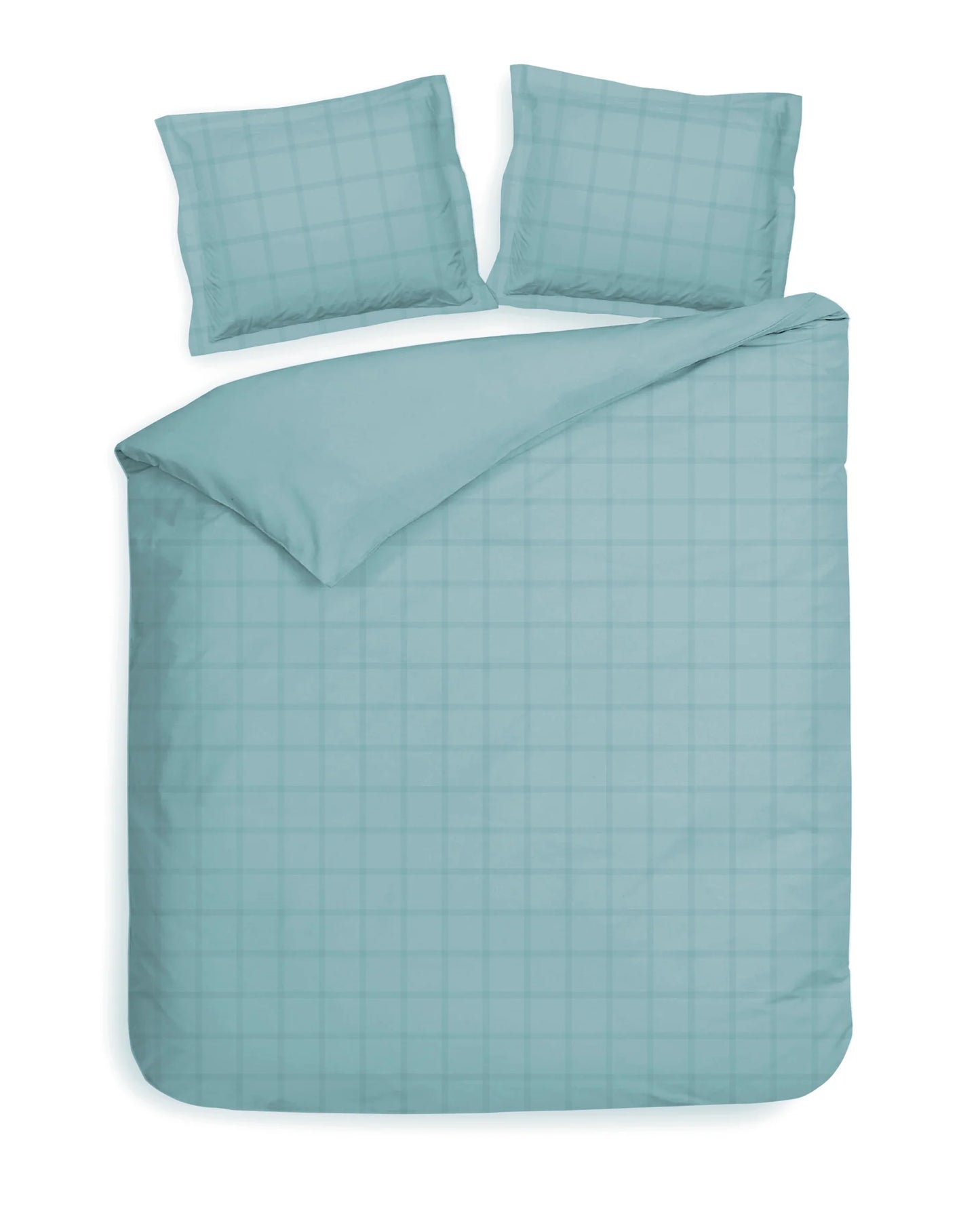 Ice Blue Checked Satin Duvet Cover Set