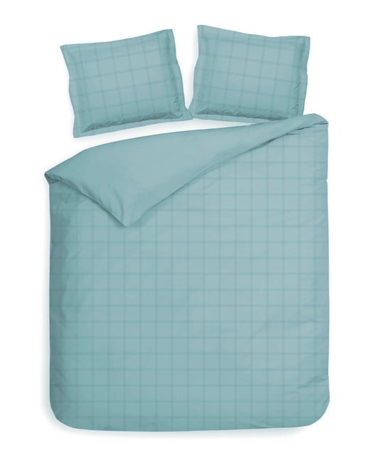 Ice Blue Checked Satin Duvet Cover Set