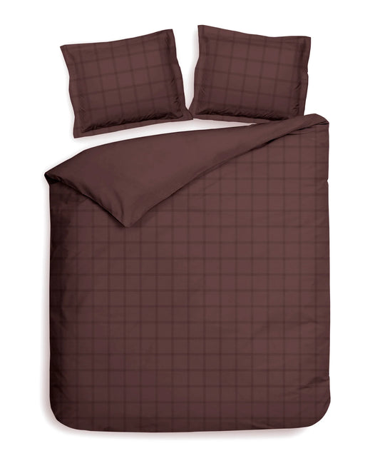 Brown Checked Satin Duvet Cover Set