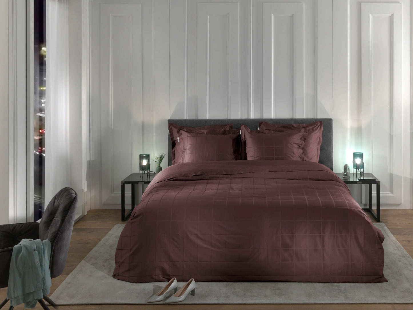 Brown Checked Satin Duvet Cover Set