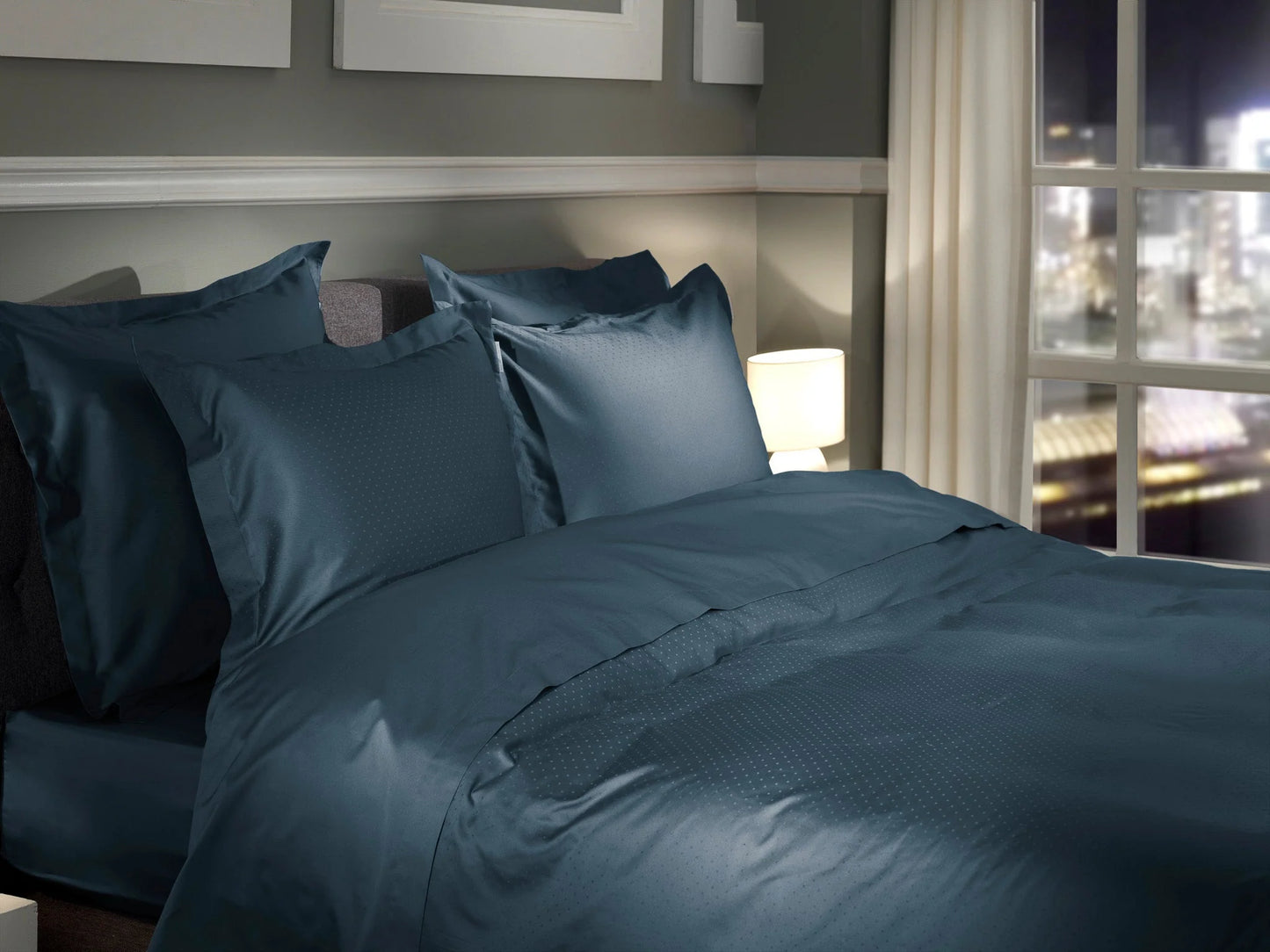Navy Blue Dobby Satin Duvet Cover Set