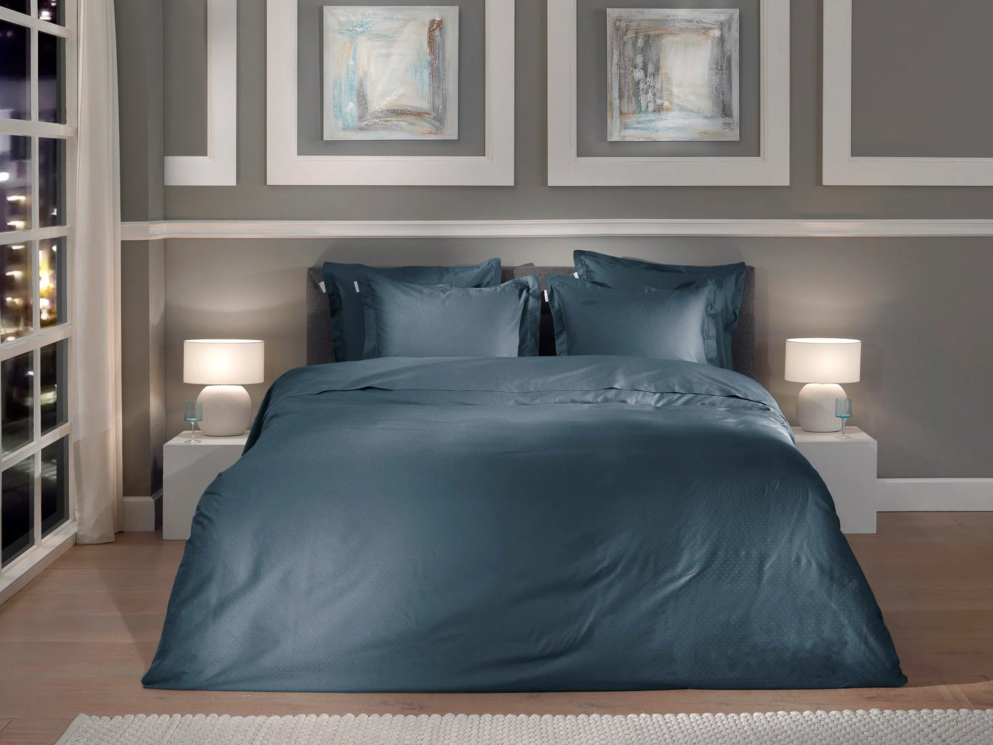Navy Blue Dobby Satin Duvet Cover Set