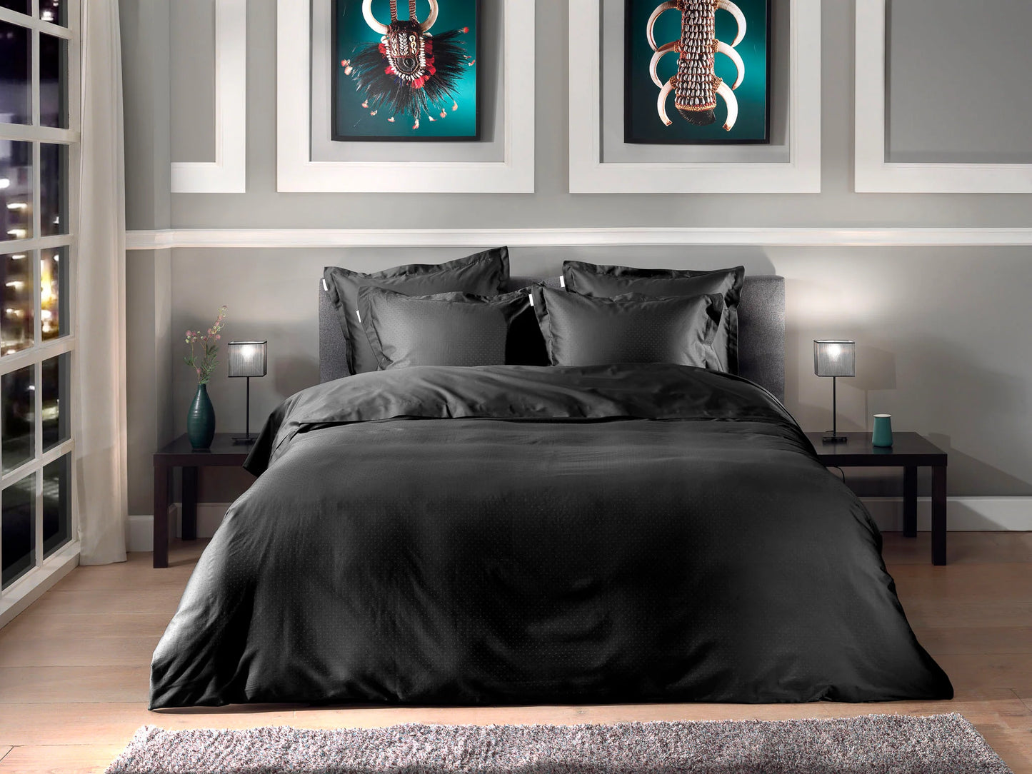 Black Dobby Satin Duvet Cover Set