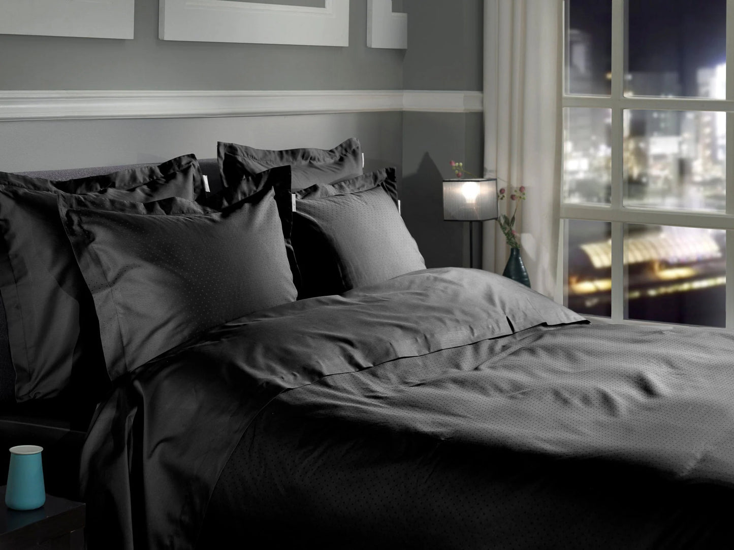 Black Dobby Satin Duvet Cover Set