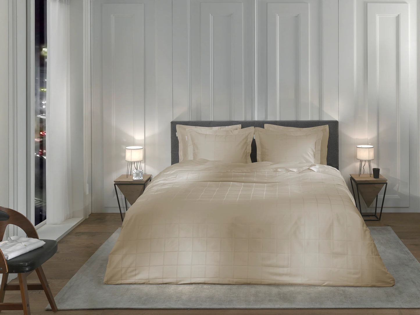 Sand Checked Satin Duvet Cover Set