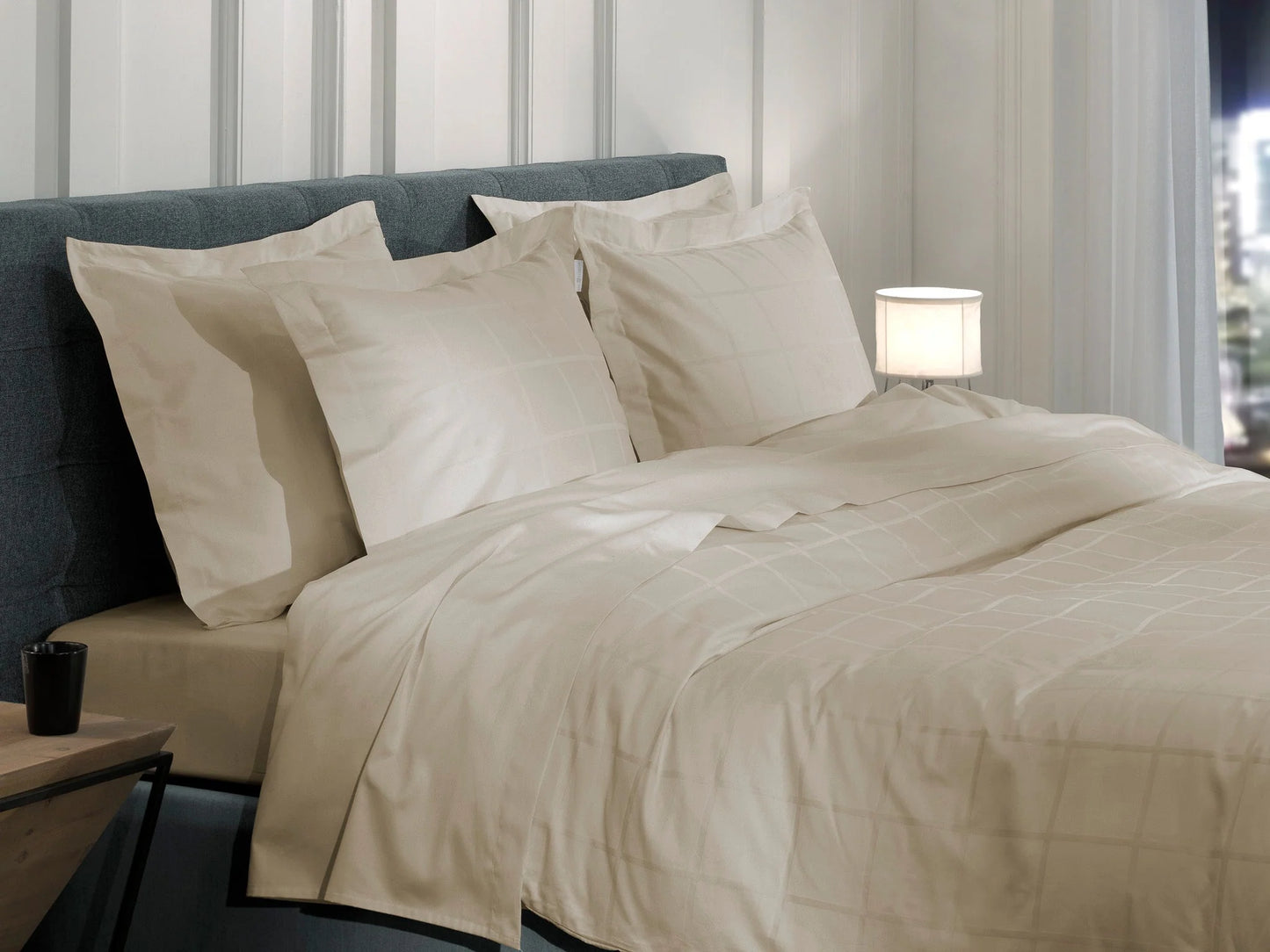 Sand Checked Satin Duvet Cover Set