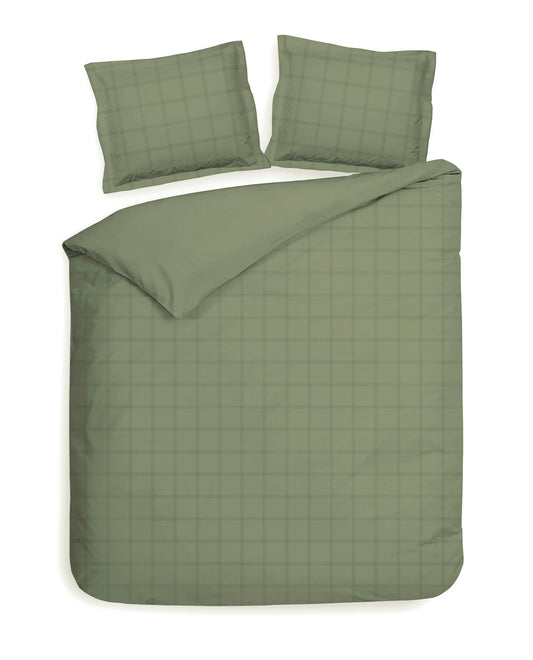 Light Green Checked Satin Duvet Cover Set