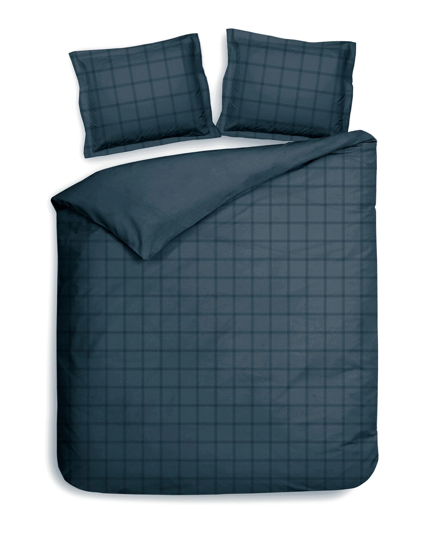 Navy Blue Checked Satin Duvet Cover Set