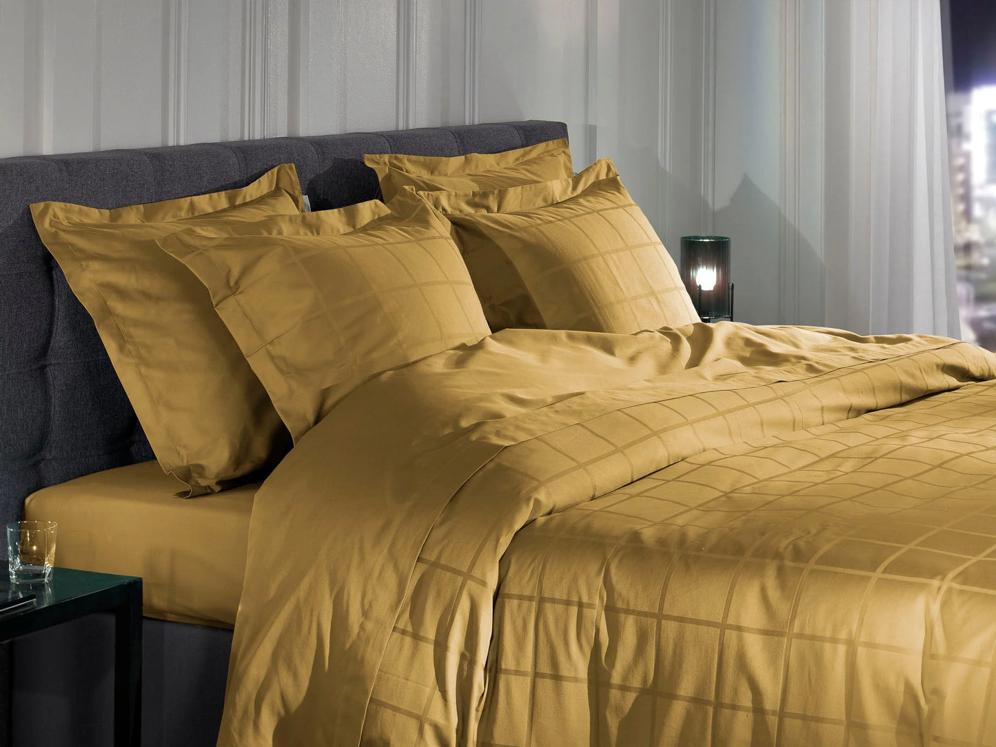 Gold Checked Satin Duvet Cover Set