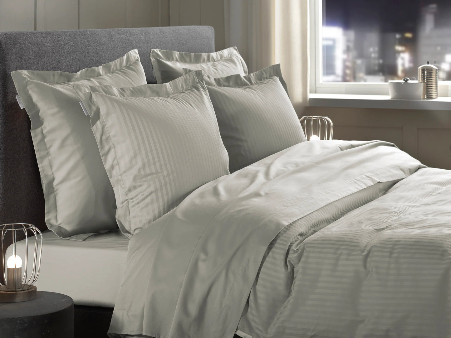Cloud Grey Satin Stripe Duvet Cover Set