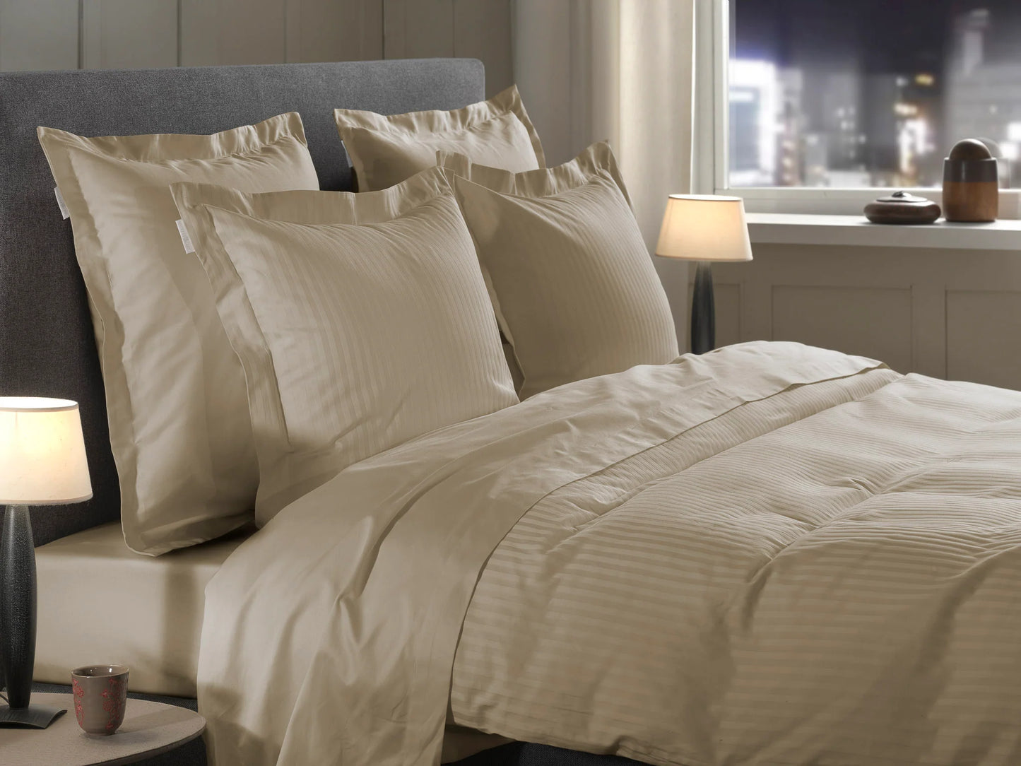 Sand Satin Stripe Duvet Cover Set