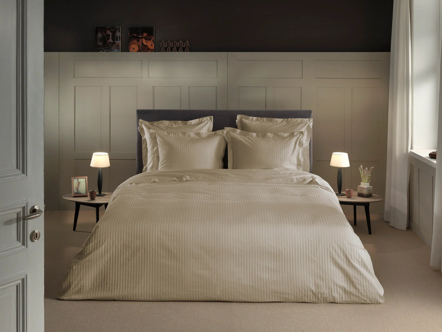 Sand Satin Stripe Duvet Cover Set