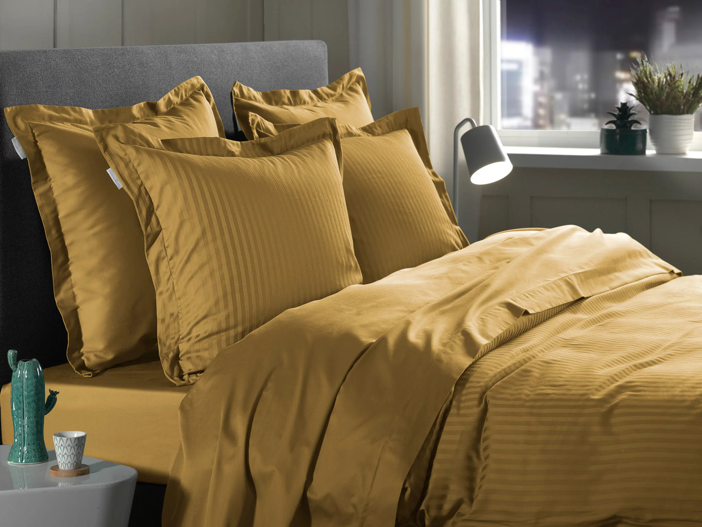 Gold Satin Stripe Duvet Cover SET