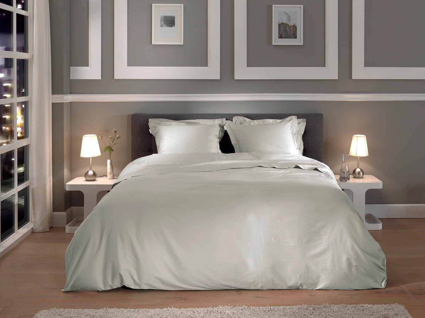 Cloud Grey Dobby Satin Duvet Cover Set