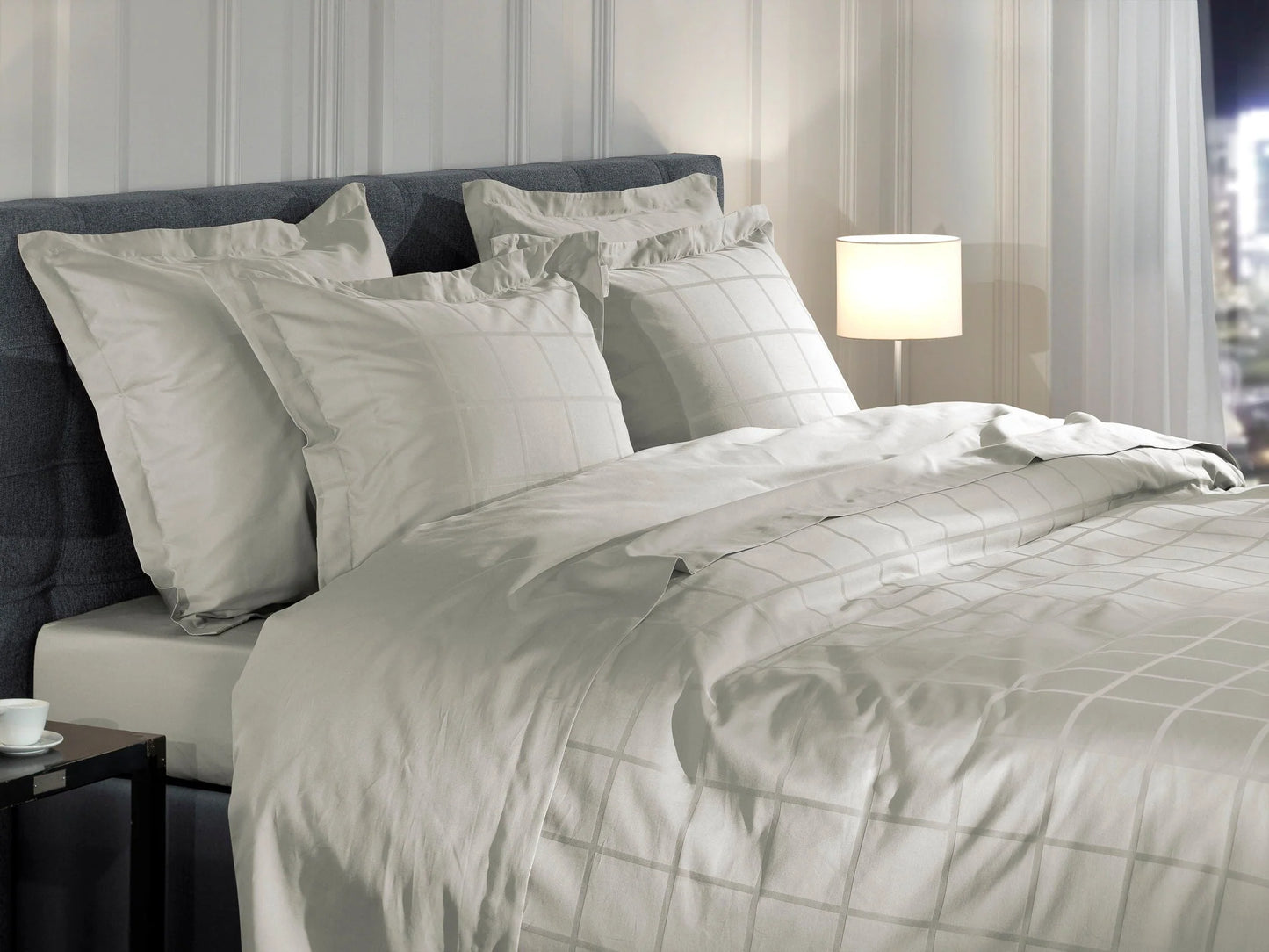 Cloud Grey Checked Satin Duvet Cover Set