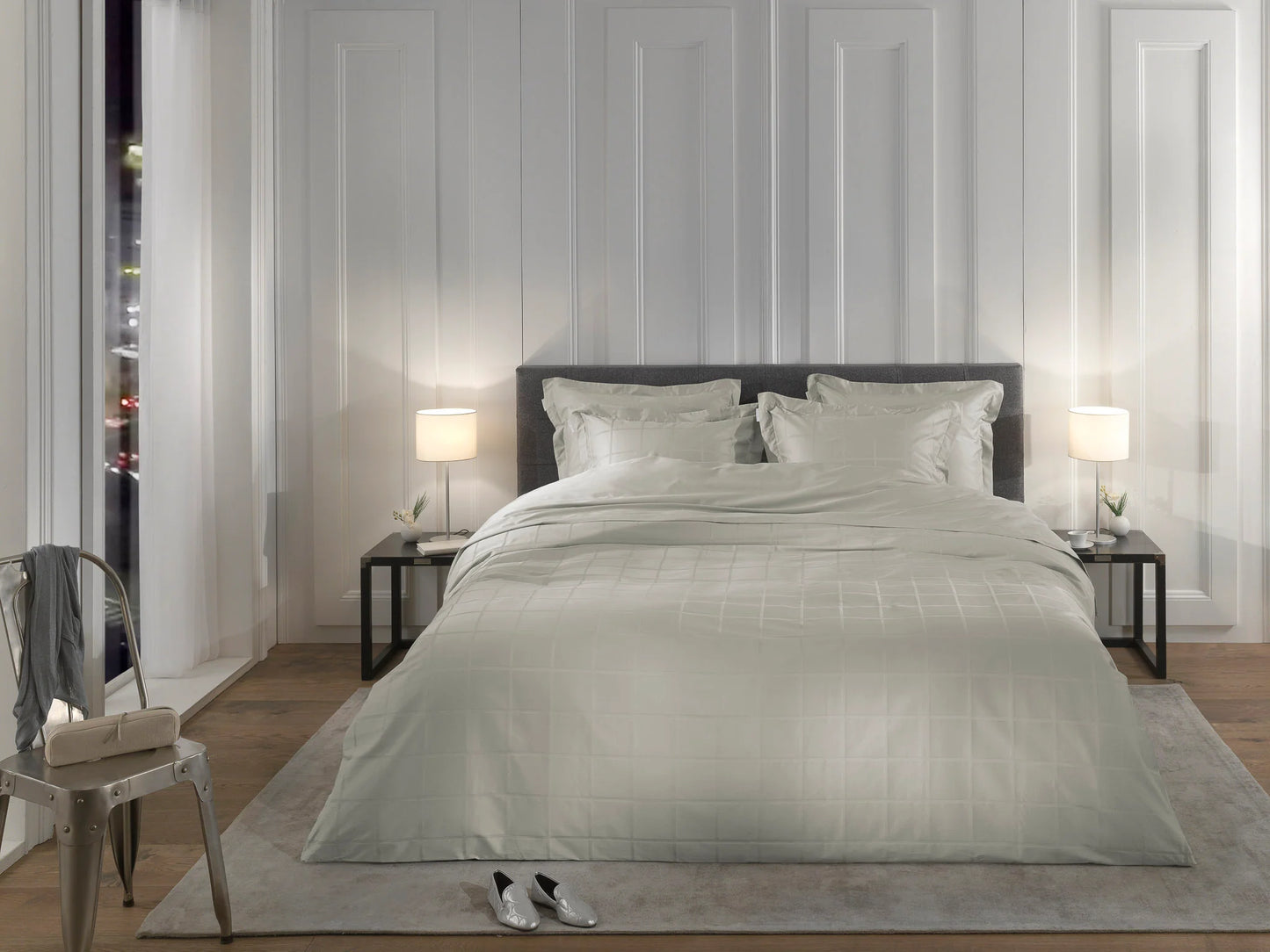 Cloud Grey Checked Satin Duvet Cover Set