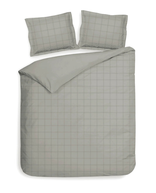 Cloud Grey Checked Satin Duvet Cover Set