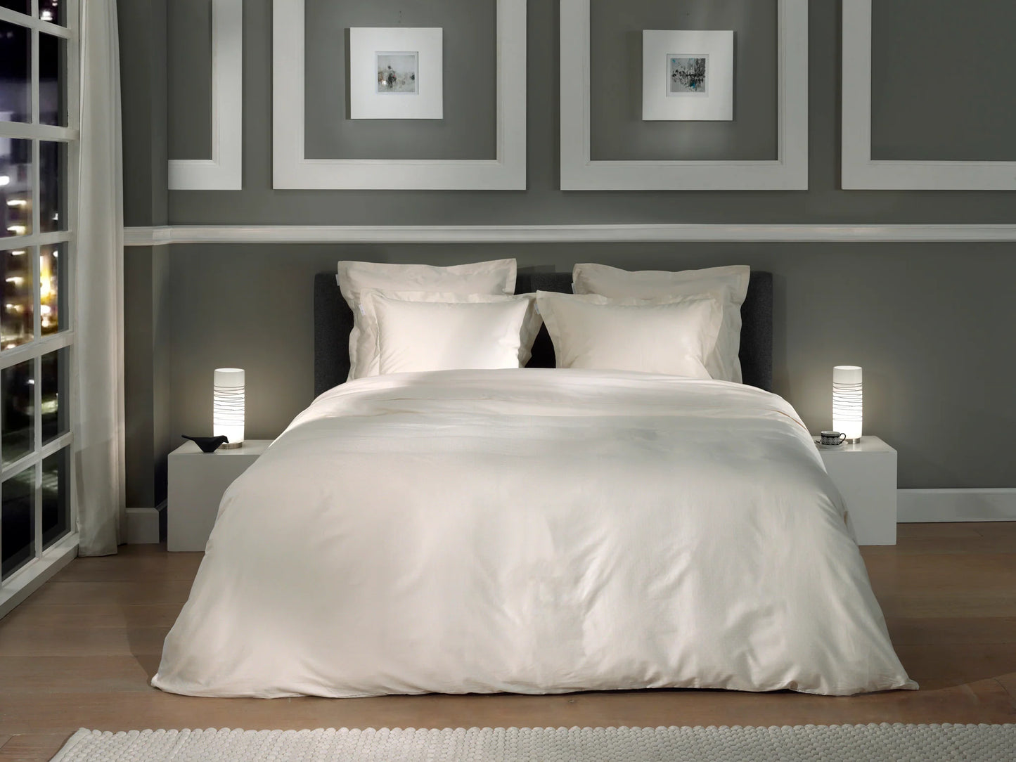 Off White Dobby Satin Duvet Cover Set