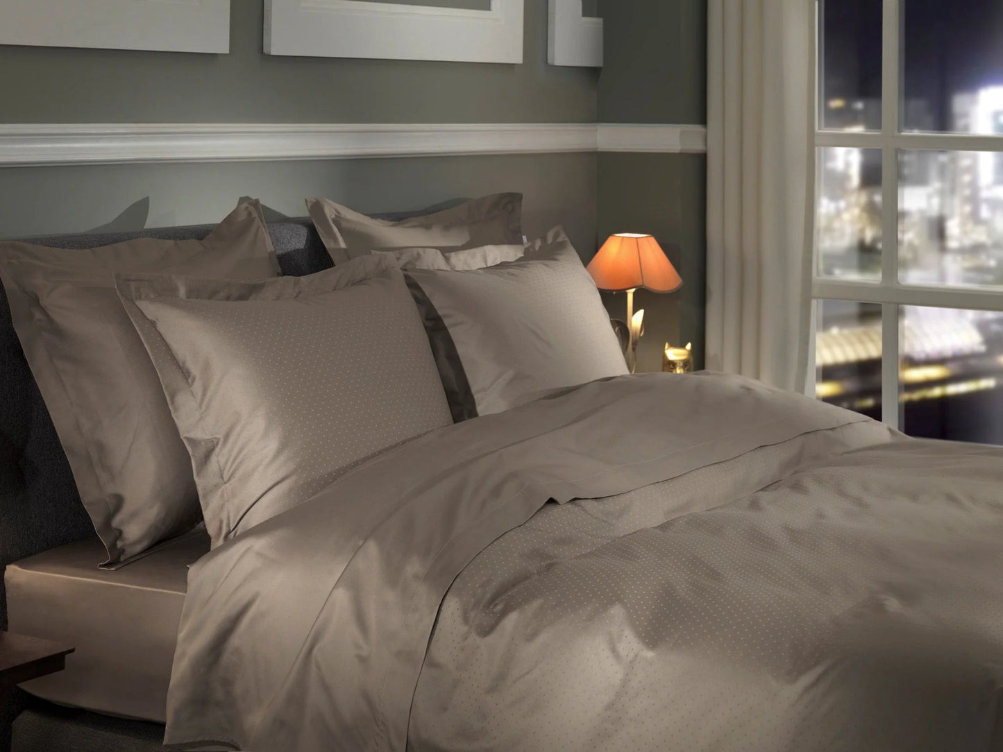 Taupe Dobby Satin Duvet Cover Set