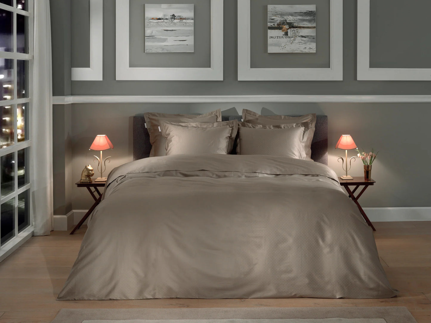 Taupe Dobby Satin Duvet Cover Set