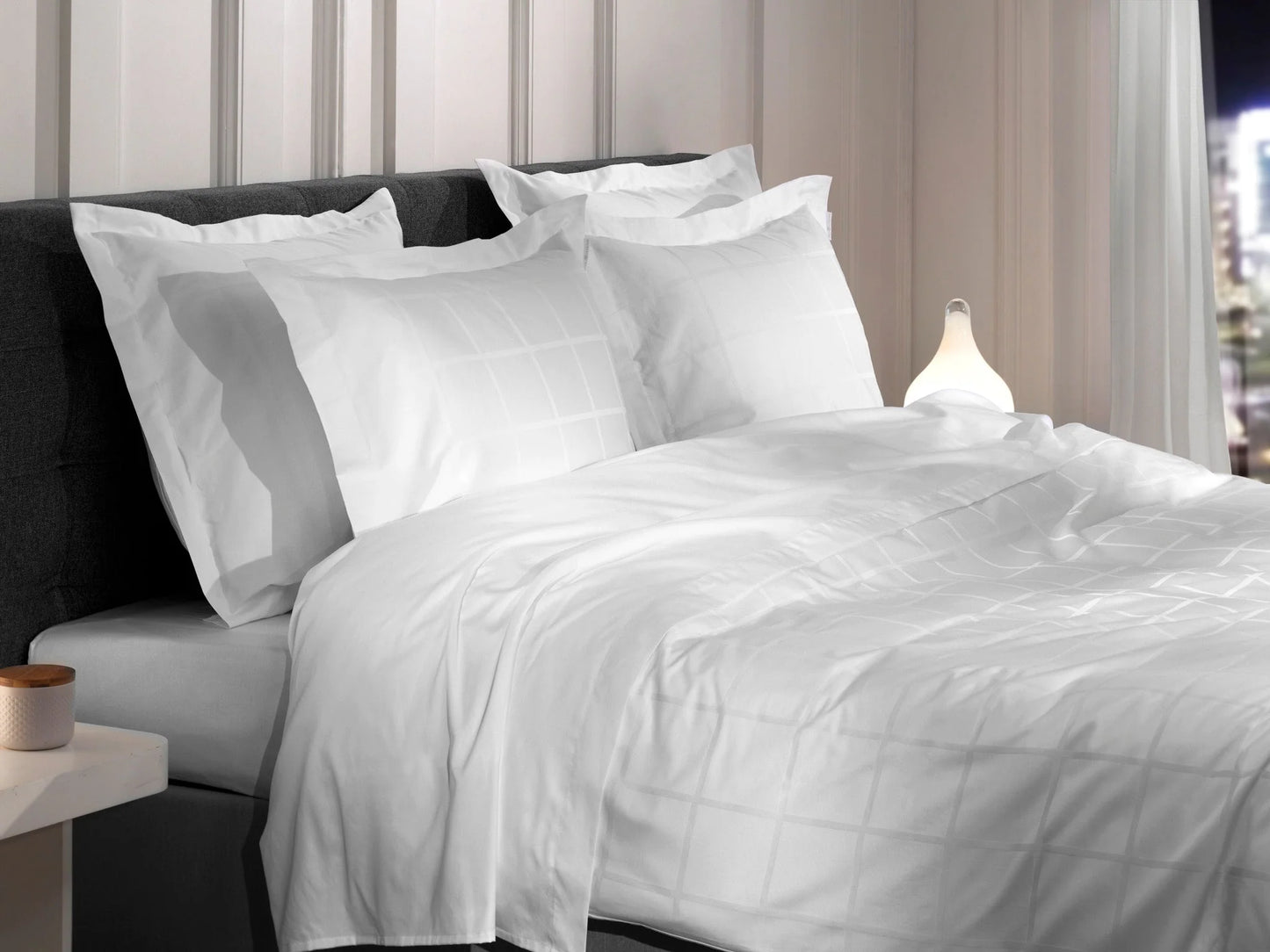 White Checked Satin Duvet Cover Set