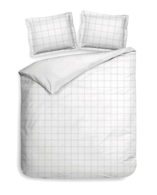 White Checked Satin Duvet Cover Set
