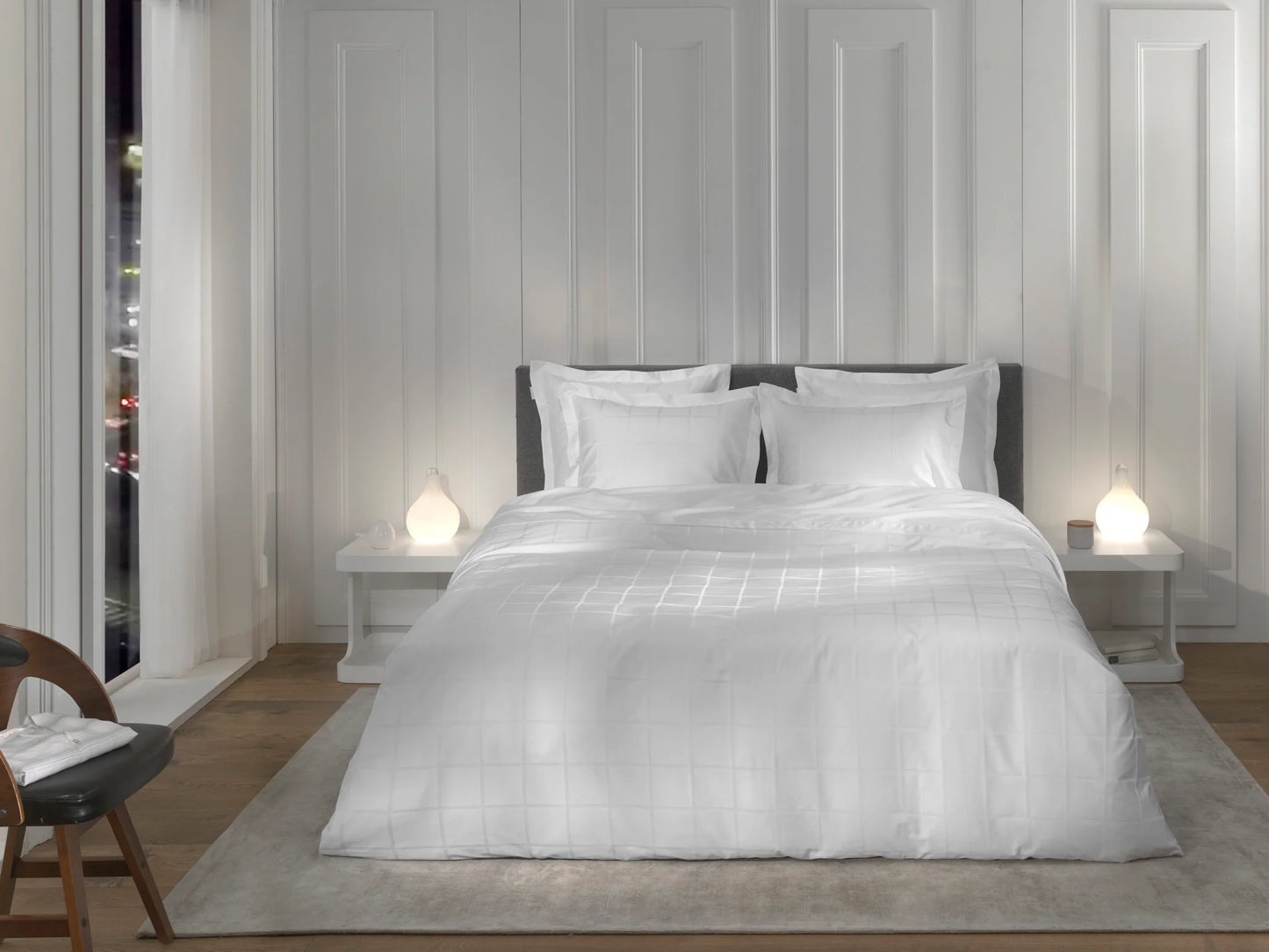 White Checked Satin Duvet Cover Set