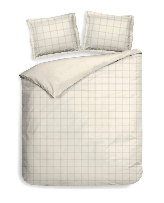 Off White Checked Satin Duvet Cover Set