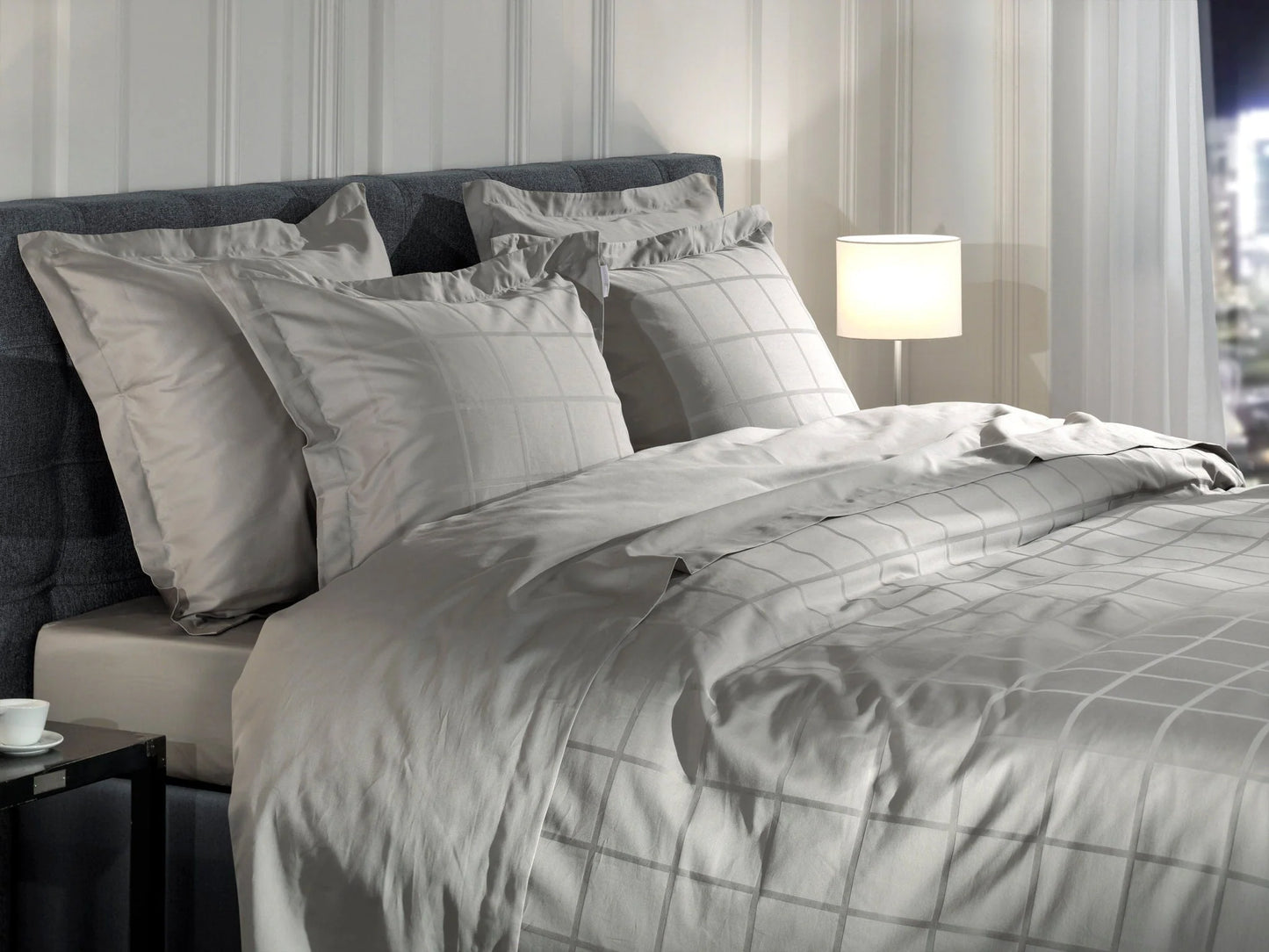 Glacier Grey Checked Satin Duvet Cover Set