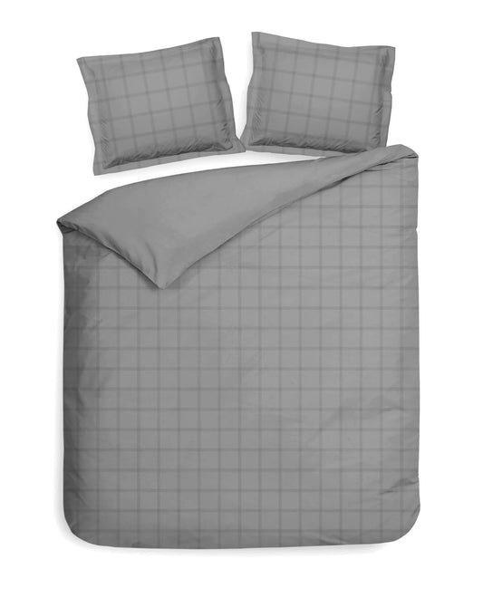 Glacier Grey Checked Satin Duvet Cover Set