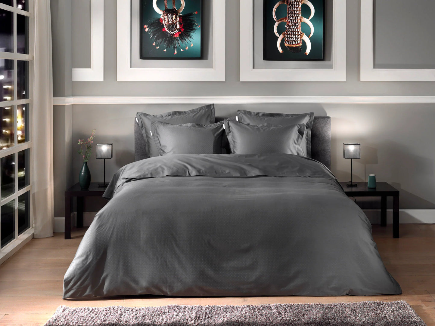 Anthracite Dobby Satin Duvet Cover Set