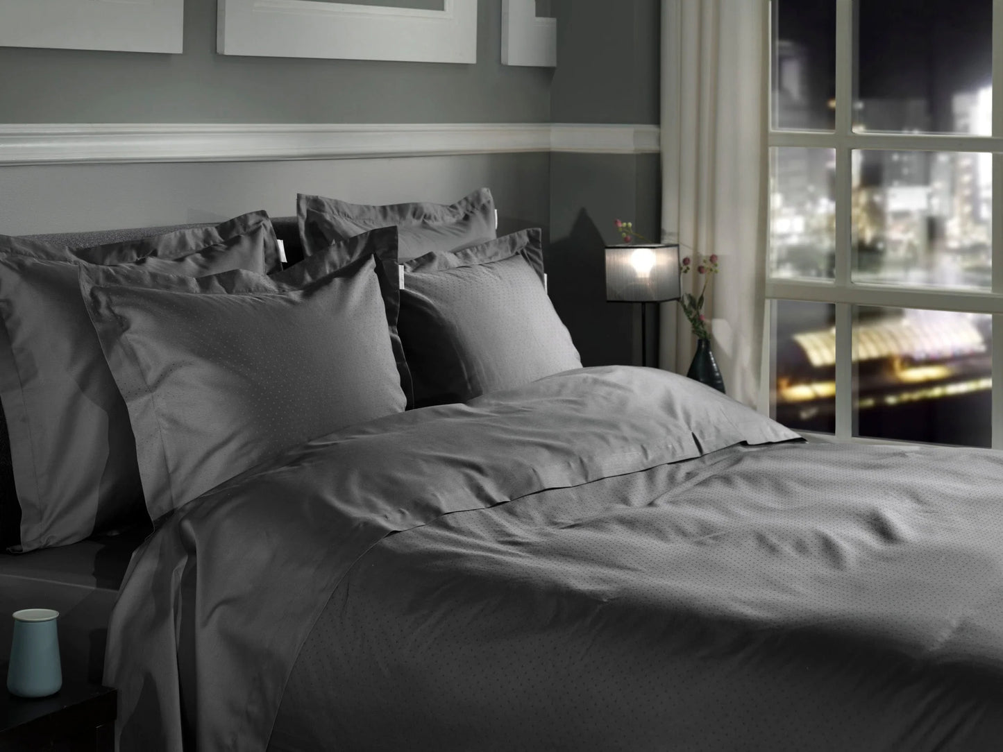Anthracite Dobby Satin Duvet Cover Set