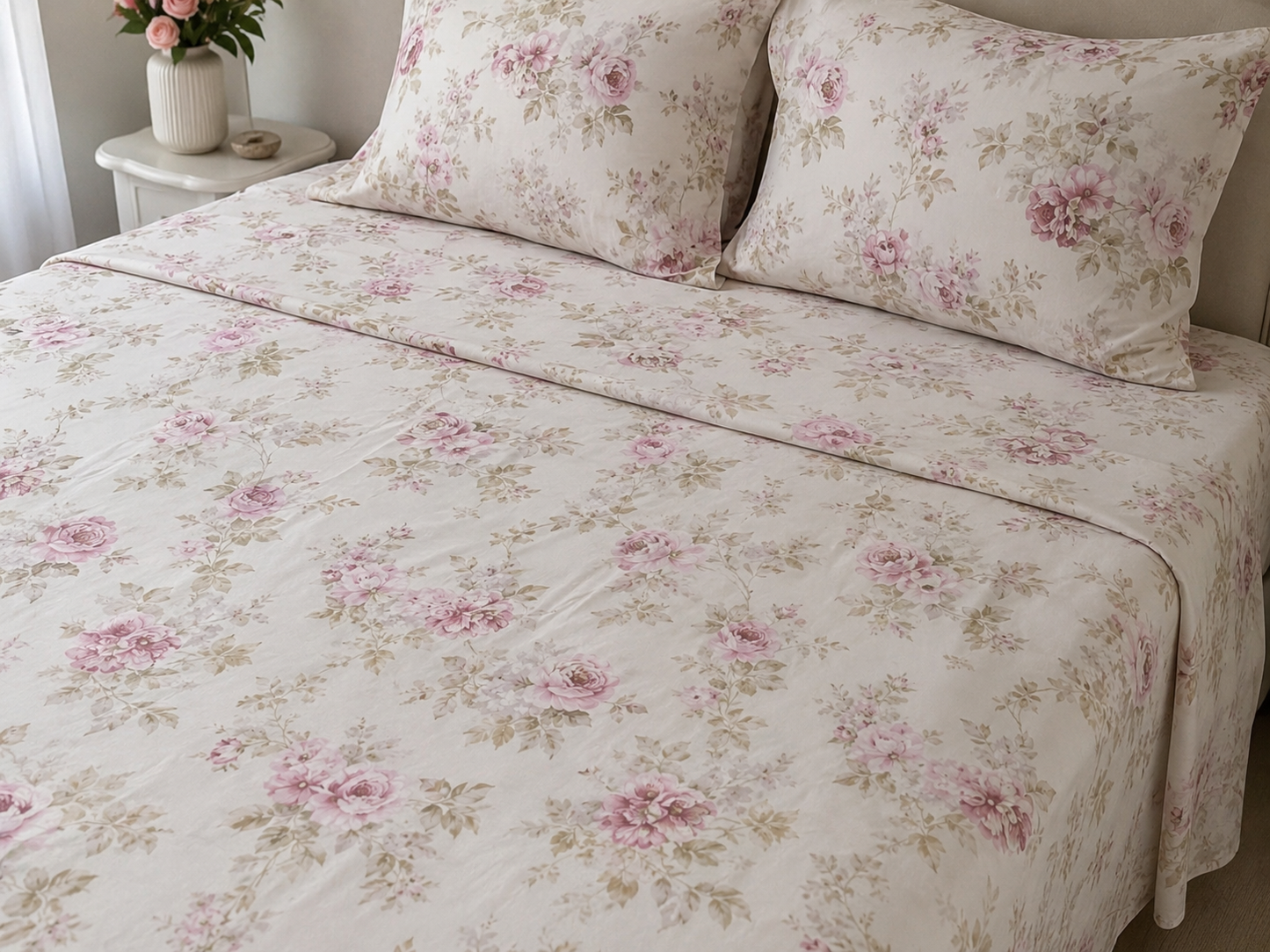 Flora Luxe Pink Print Bedsheet Set - 100% Cotton