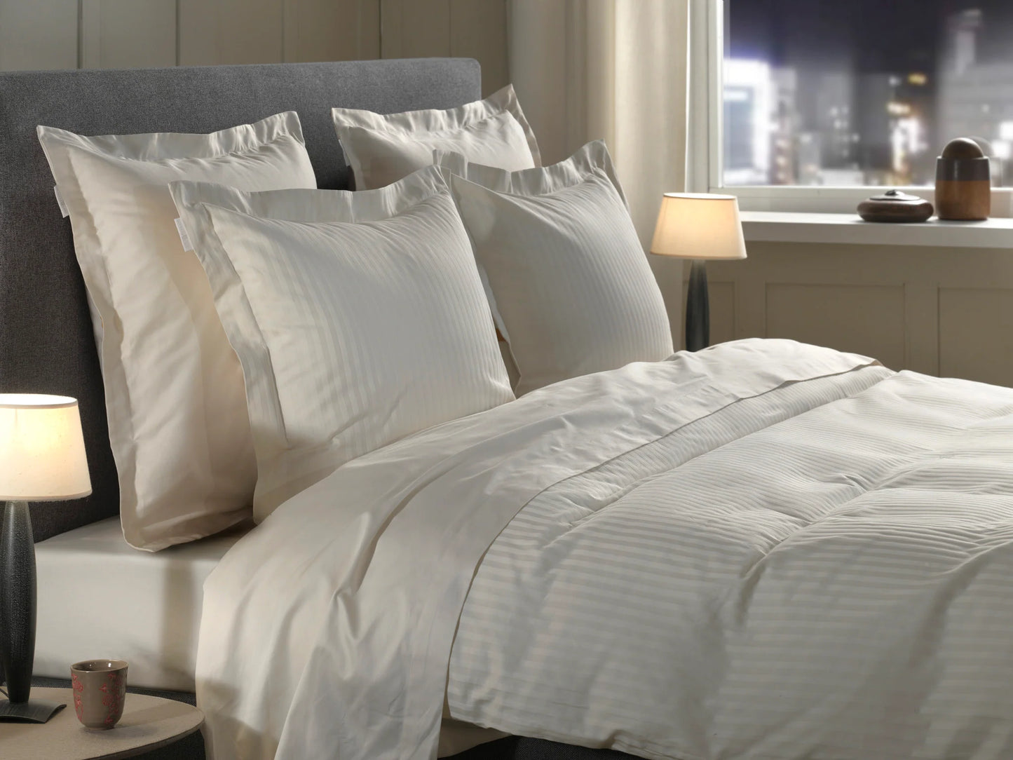 Off White Stripe Satin Duvet Cover Set