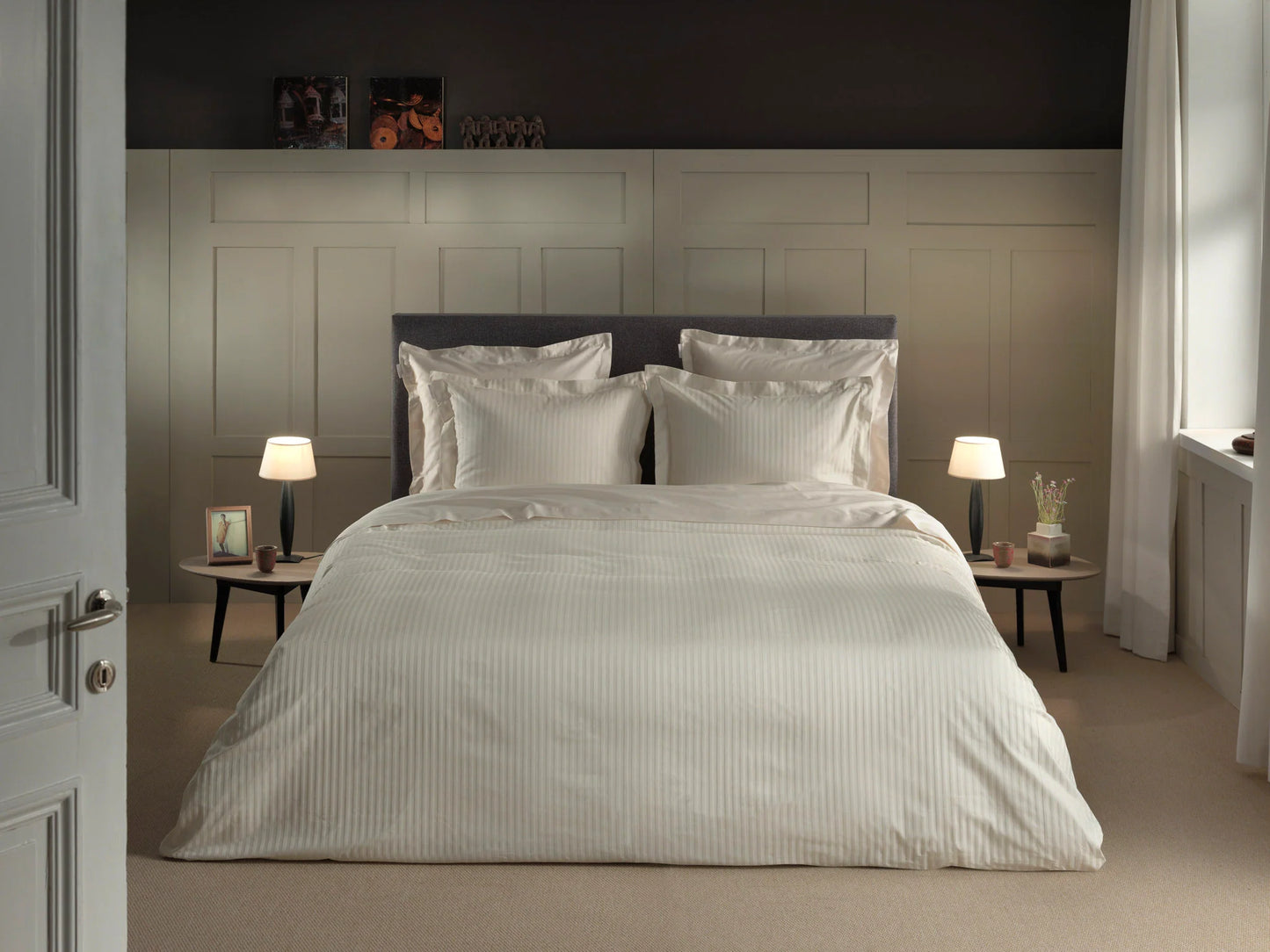 Off White Stripe Satin Duvet Cover Set