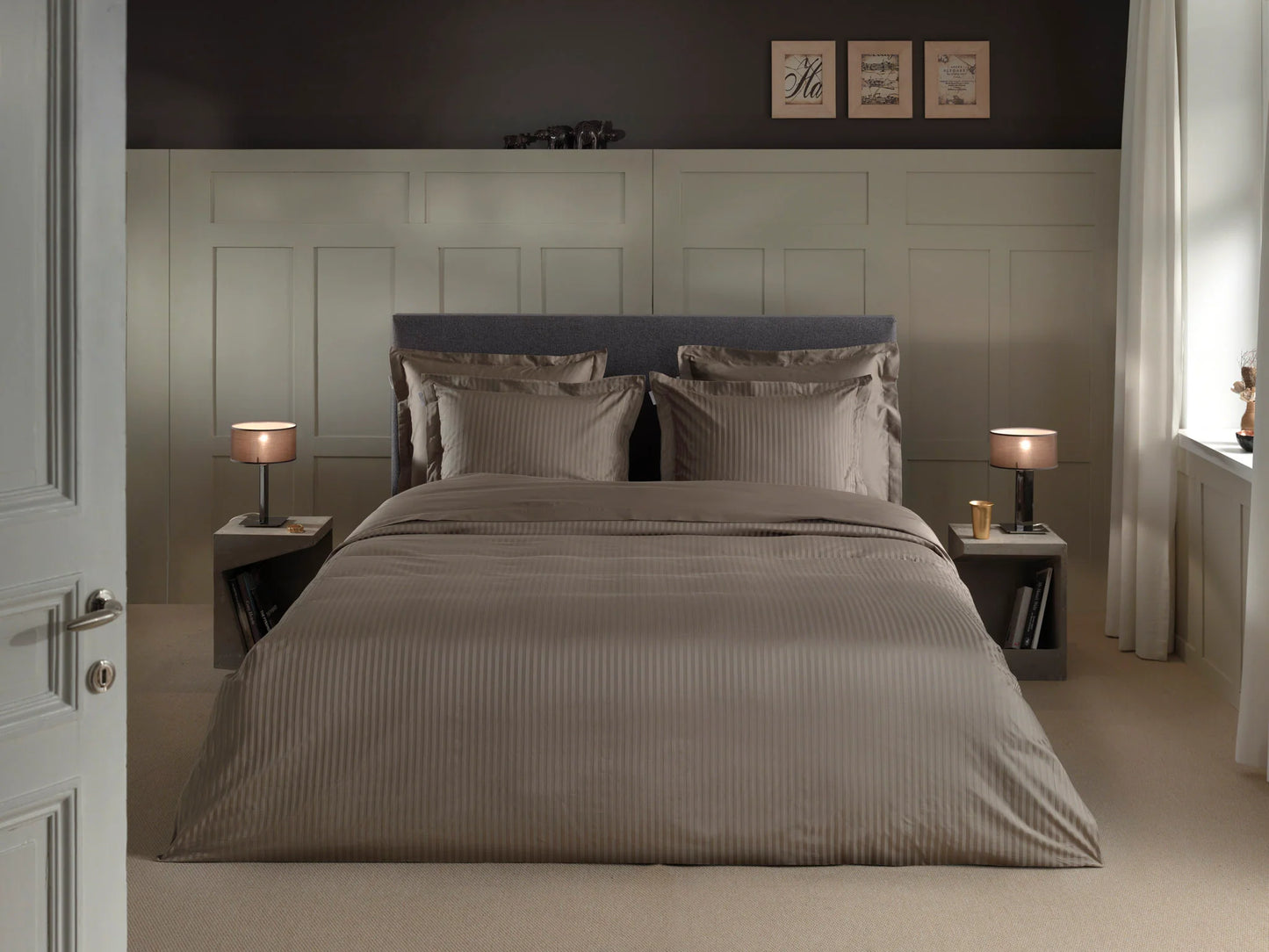 Taupe Satin Stripe Duvet Cover Set