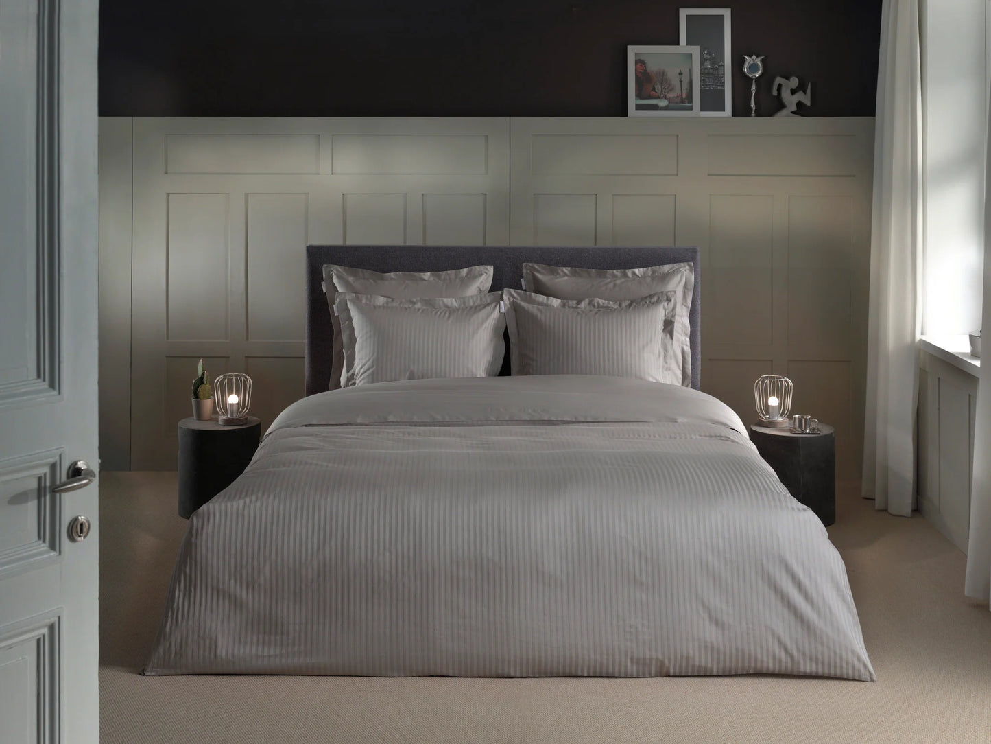 Glacier Grey Satin Stripe Duvet Cover Set